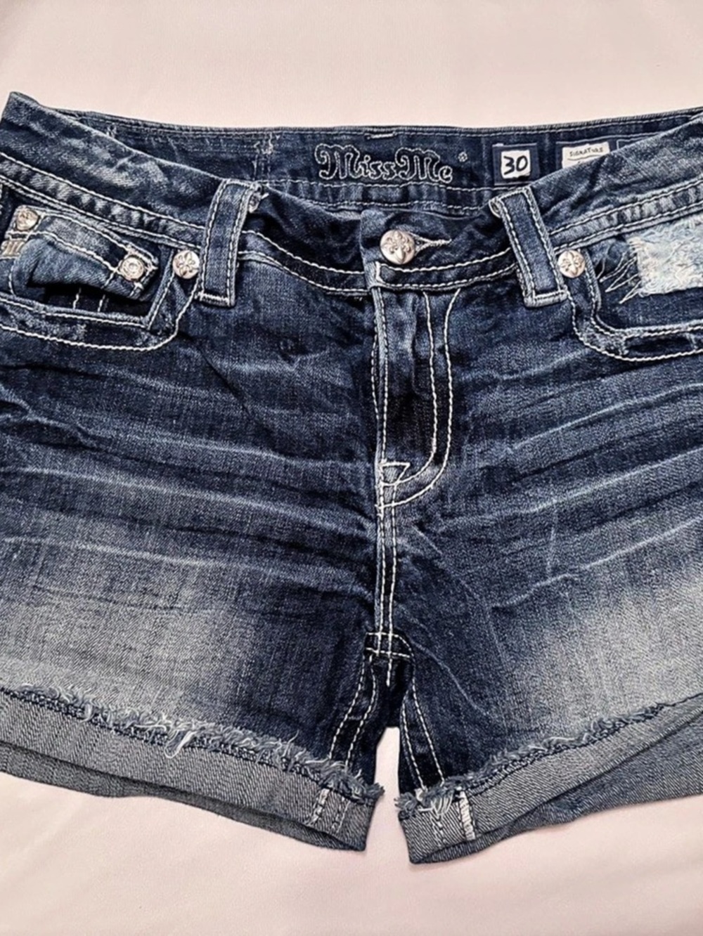 Miss Me Distressed Denim Bootcut Jeans Waist 20